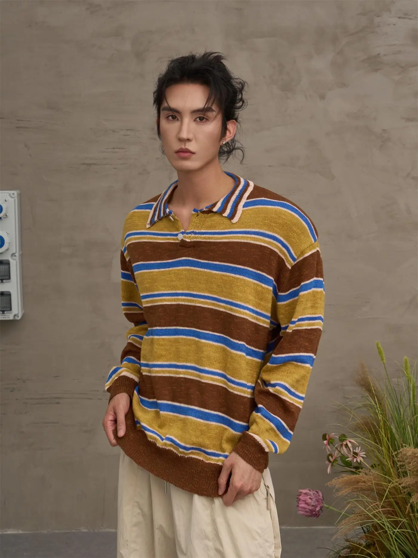 

Элитный свитер унисекс в стиле колор-блок, оверсайз, в корейском стиле, в полоску, свободный крой, молодежный, повседневный, с длинным рукавом, осенний