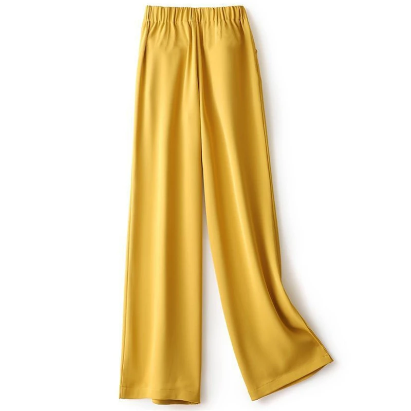 Pantaloni a gamba larga da ufficio a vita alta pantaloni larghi coreani pantalone in Chiffon Color caramella Casual dritto vestito formale Spodnie