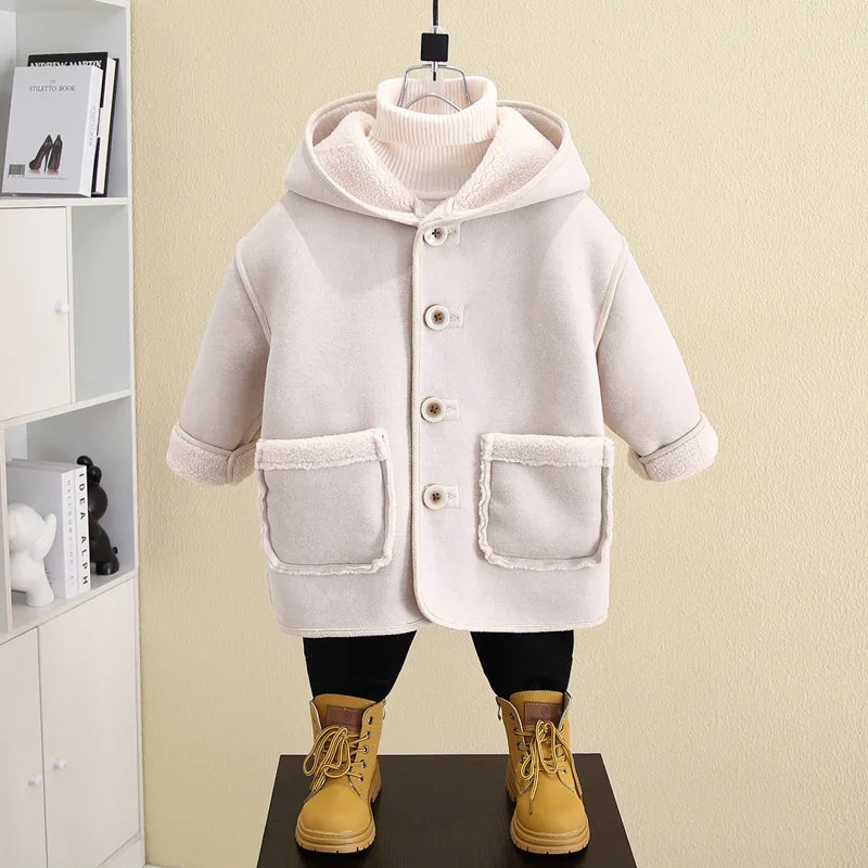 Boys Woolen Coats Jackets Plus Thicken 2024 Lasted Warm Velvet Winter Autumn Cotton Sport Tracksuit Teenagers Children's Clothin