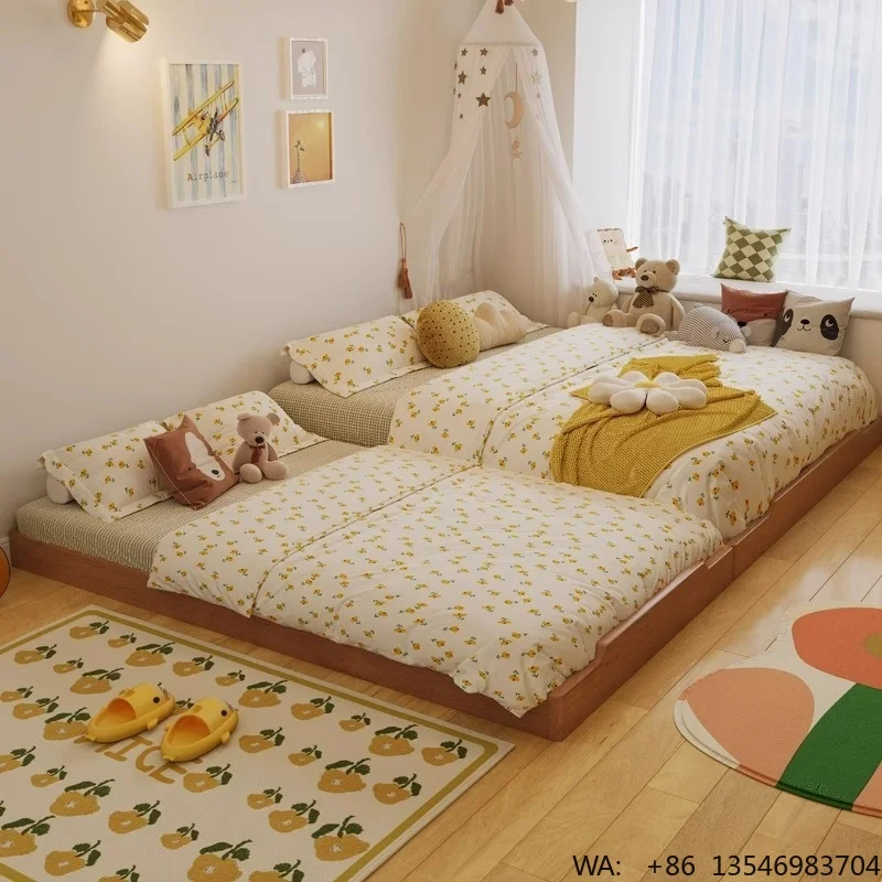 

Custom Grid Design Montessori Kids Wooden House Bed Frame Anti-Collision Bedroom Furniture