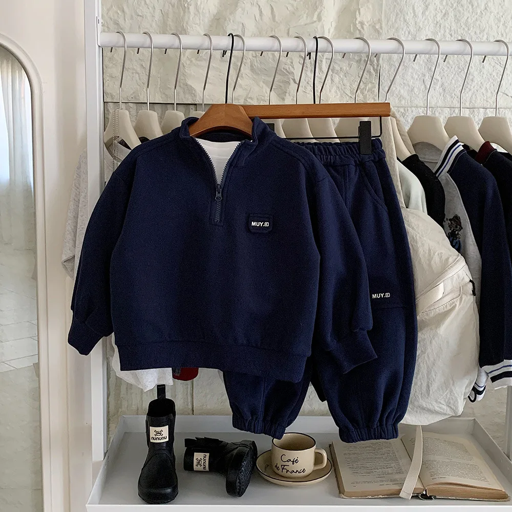 Baby Girls Boys Cotton Half-Zip Workout Sweatshirt+Sweatpant Set School Kids 2PCS Tracksuit Children Outfit Jogging Suit 1-14Yr
