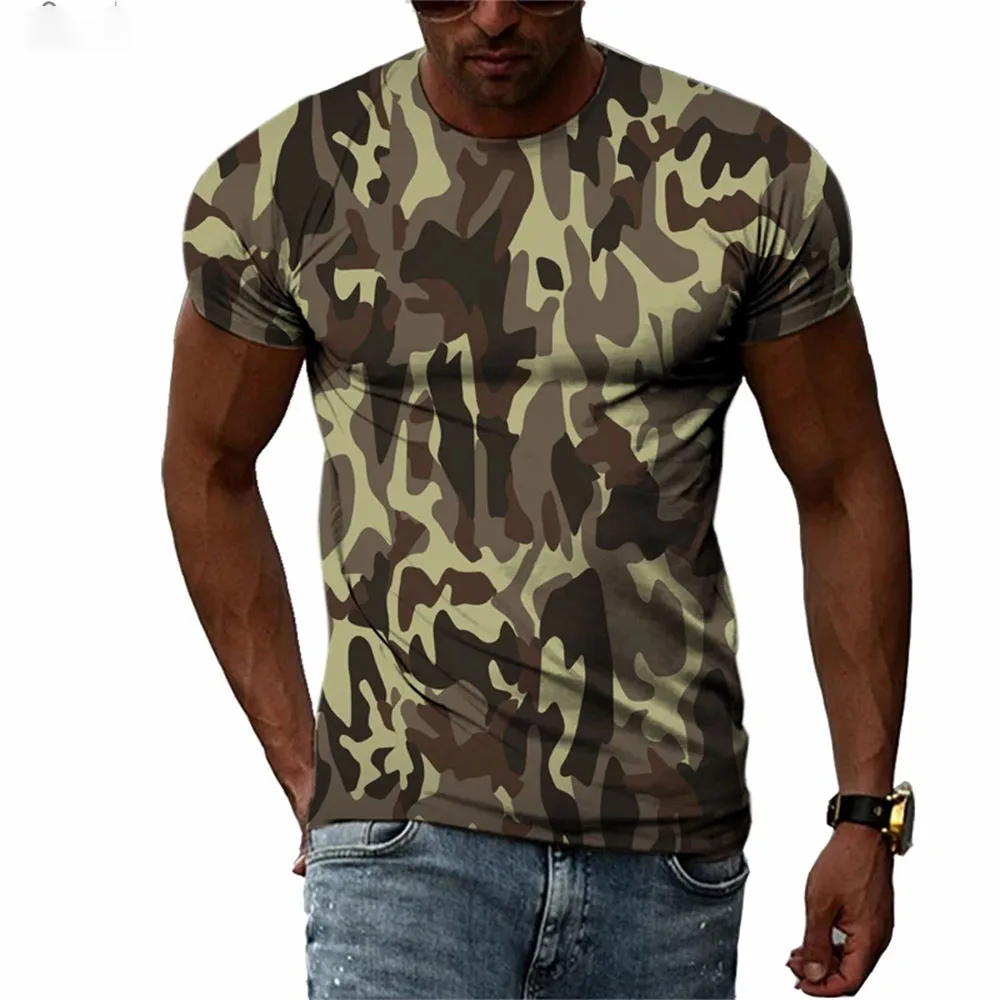 Summer Personality Muscular Men's Camouflage T-shirt 3D Printing O-neck Comfortable Quick-drying Short-sleeved Large Size Shirt