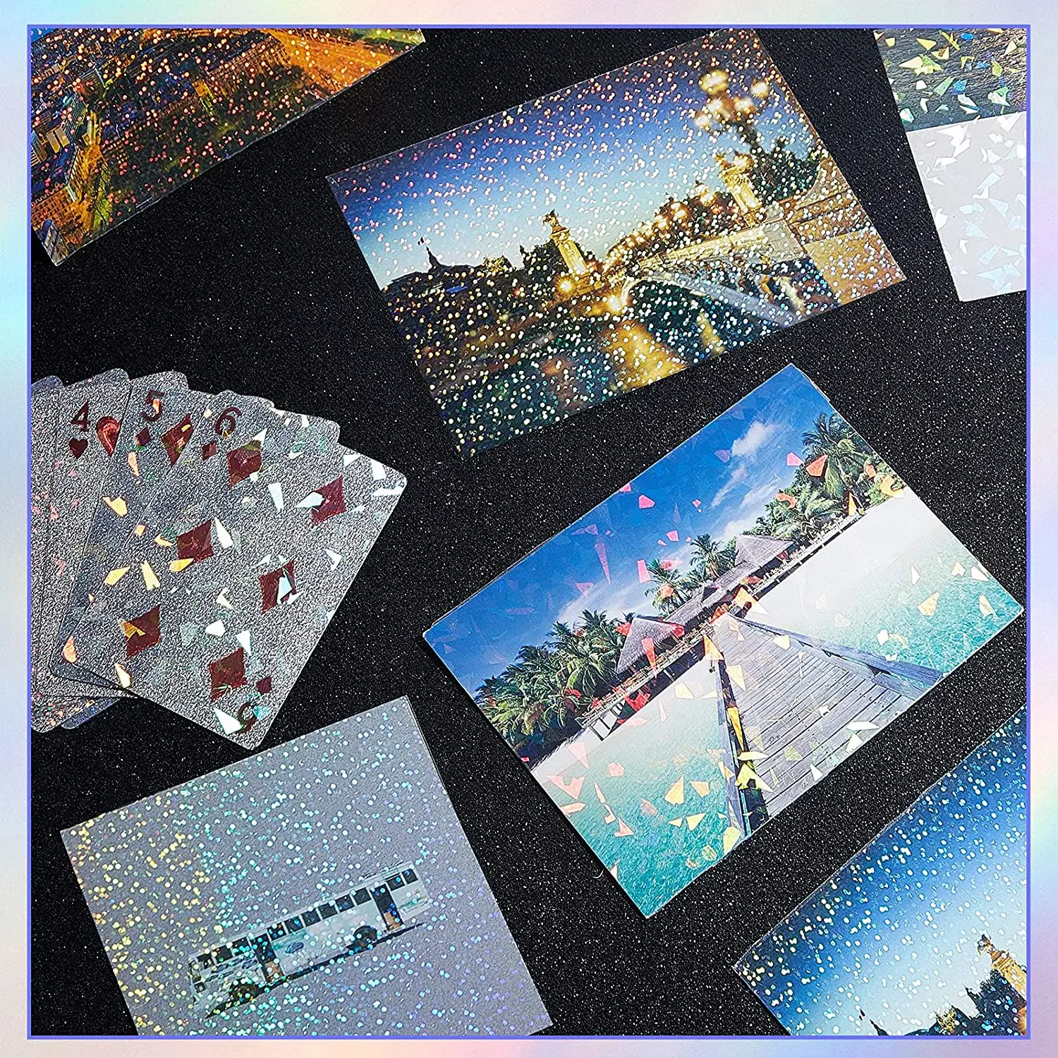 10pcs A4 Holographic Cold Lamination Film Sheets Self Adhesive Holo Sticker Sheet Heart Stars Broken Glass Gem Snowflake Glitter