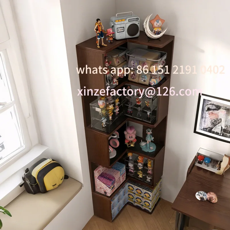 

Customizable figure display cabinet Solid wood corner rack Multi-layer storage Storage cabinet integrated against the wall