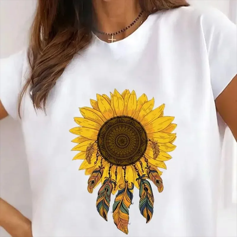 

Sunflower Style Trend Cute Cotton T-shirt Ladies Fashion Basic Tee Top Clothes Women Graphic Short Sleeve Print Clothing