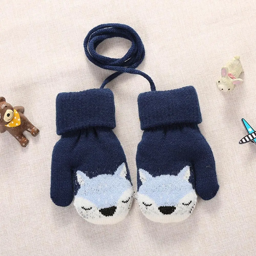 

Children Hanging Neck Gloves Cute Cartoon Fox Knitted Mittens Gloves Thick Warm Gloves & Mittens For 1-3 Years Old