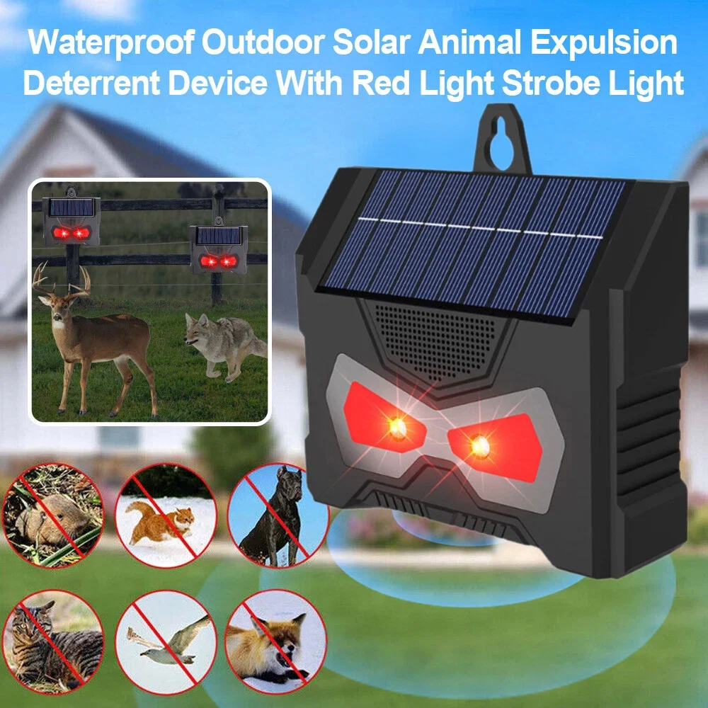 2 Stück solarbetriebene Tierabwehrgeräte mit roten und weißen LED-Blinklichtern, effektive Kontrolle für Hunde, Wiesel, Mäuse, Vögel, für den Außenbereich. – Detail 8