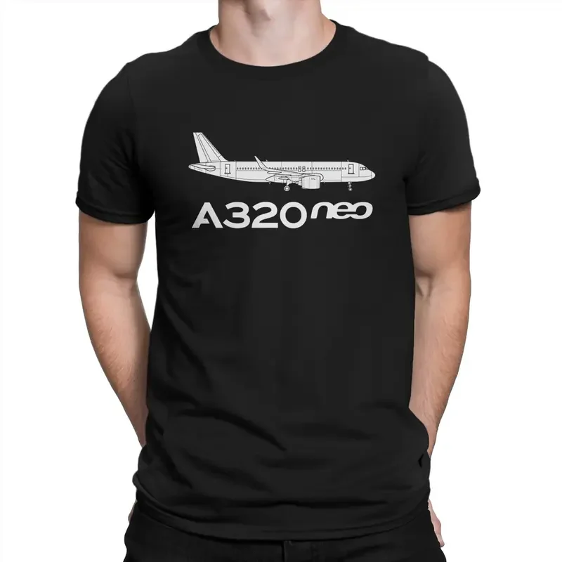 

Airbus Creative TShirt for Men A320 neo Black Outline Round Collar Basic T Shirt Personalize Gift Clothes Streetwear