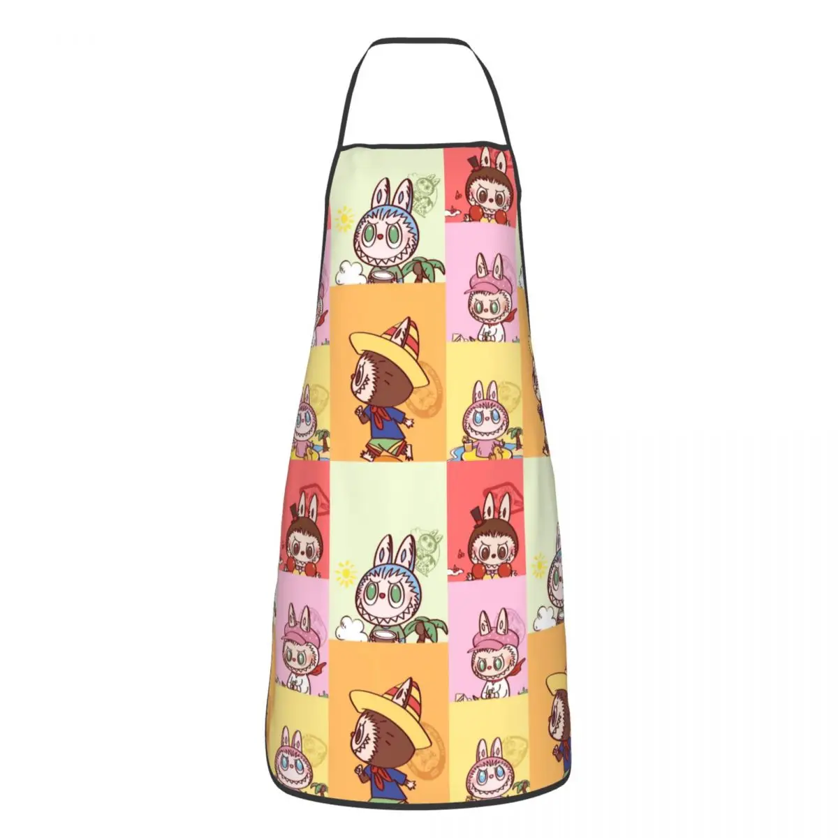 Custom L-Labubues Kawaii Cartoon Pattern Apron for Women Men Unisex Bib Kitchen Cooking Tablier Cuisine Chef Gardening