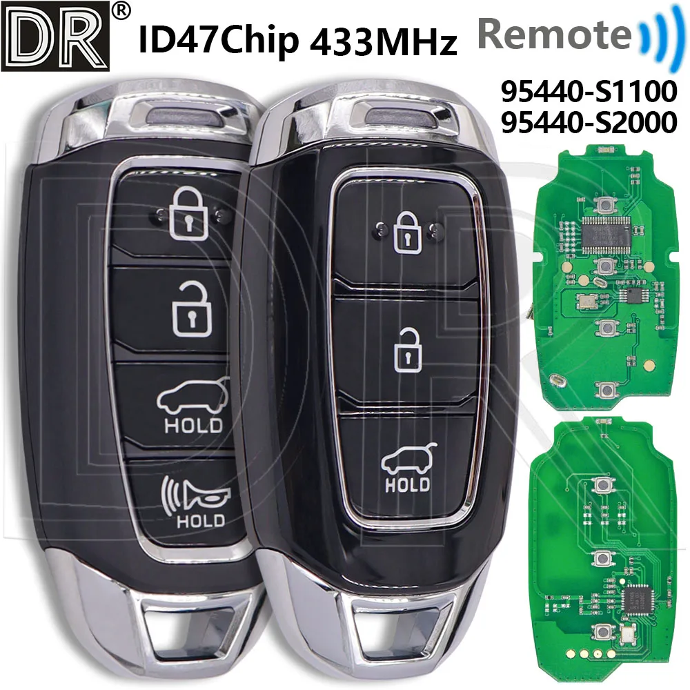 Great ID47 Chip 433MHz 95440-S1100 95440-S2000 Proximity Car Remote Control Key For Hyundai Santa Fe 2018 2019 2020