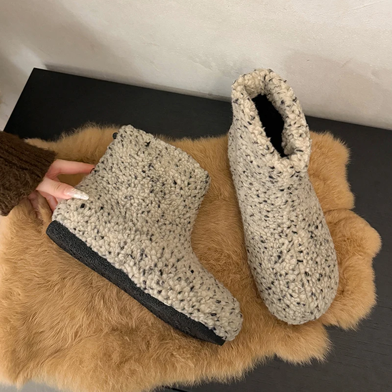 Leopard Women Fur Ankle Boots Flats Sneaker Trend Snow Boots Woman 2025 Winter New Running Walking Shoes Comfort Short Botas