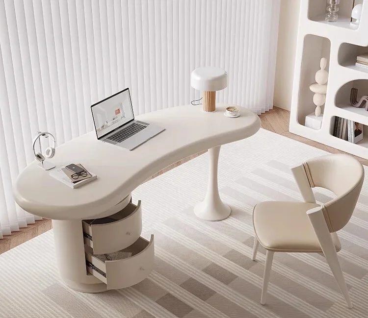 

Cream wind solid wood desk small apartment household French light luxury special-shaped desk designer advanced i