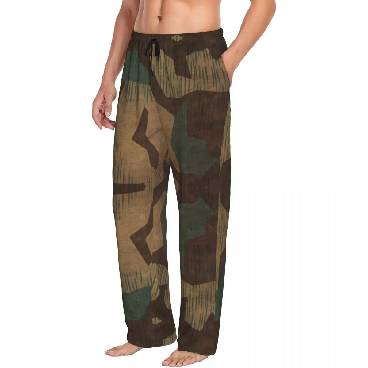 Custom Splintertarn German WW2 Camouflage Pajama Pants Men Military Army Tactical Camo Sleepwear Lounge Sleep Bottoms Stretch