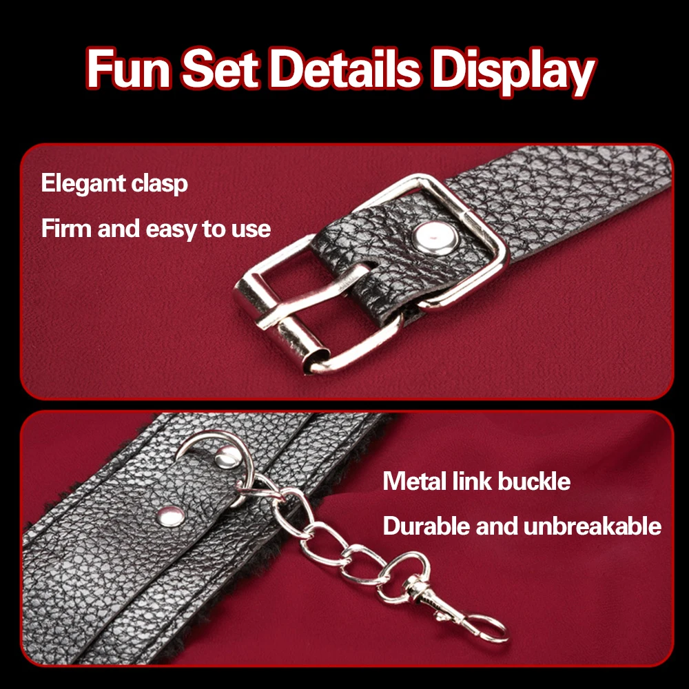 BDSM عبودية ضبط النفس عدة 10 قطع أصفاد جلدية الكاحل الأصفاد طوق سوط الكرة الكمامة الغمامة الحلمة المشابك حبل للأزواج #3