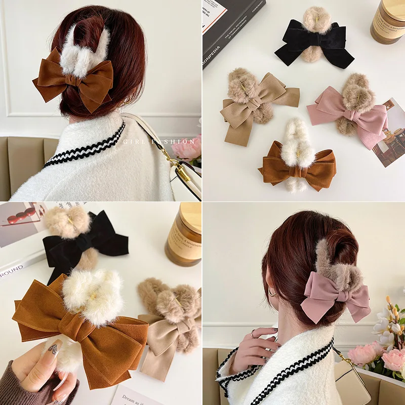 

The New Large Bow-knot Back of the Head Plush Velvet Plate Hair Clip Female Autumn and Winter Clip Headdress Hairpin Shark Clip