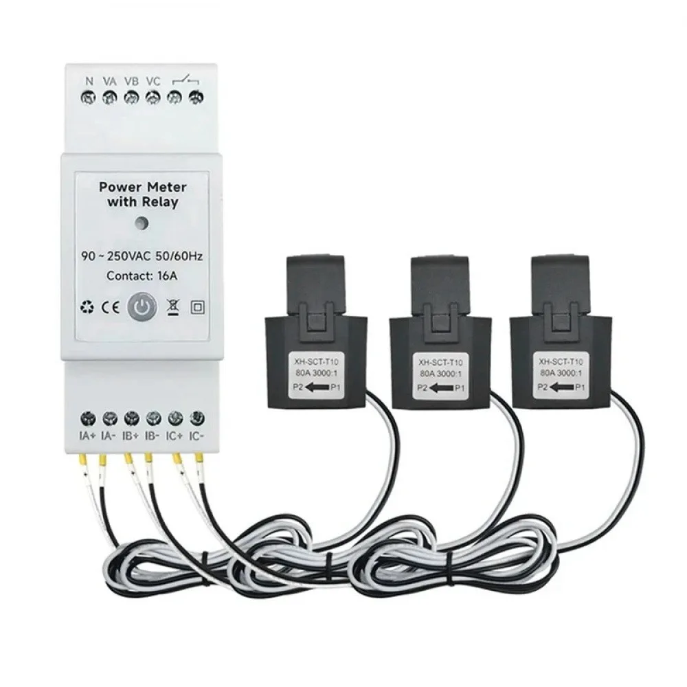 

Tuya Smart WiFi Bidirectional 3 Phase Energy Meter 3 Way with 80A Clamp Din Rail App Monitor Solar Power Electricity Statistic