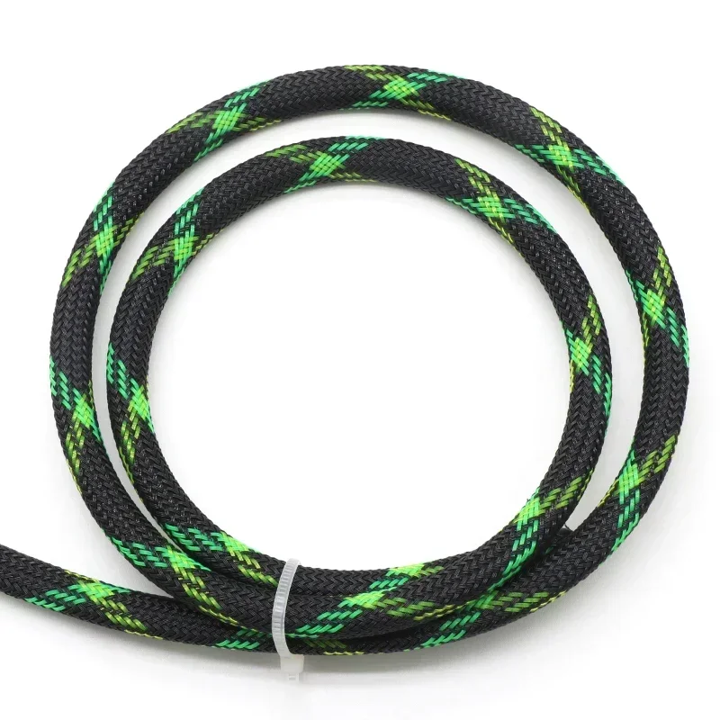1/5/10M Black+Blue/Red/UV Green+Yellow Tight High Density PET Braided Sleeve 3 - 30mm Insulated Line Cable Protection Expandable