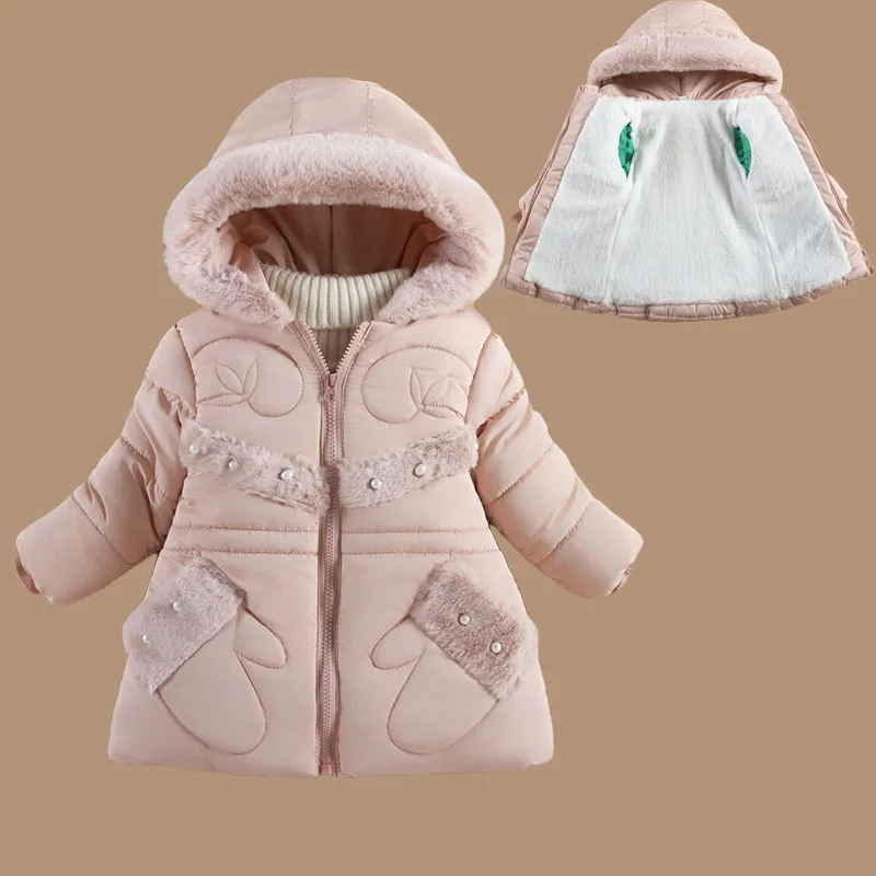 Baby Girls Padded Jackets Winter New Thick Warm Cotton Clothes Coats Lining Plush Hooded Zipper Outerwear Cold Parka Snowsuit