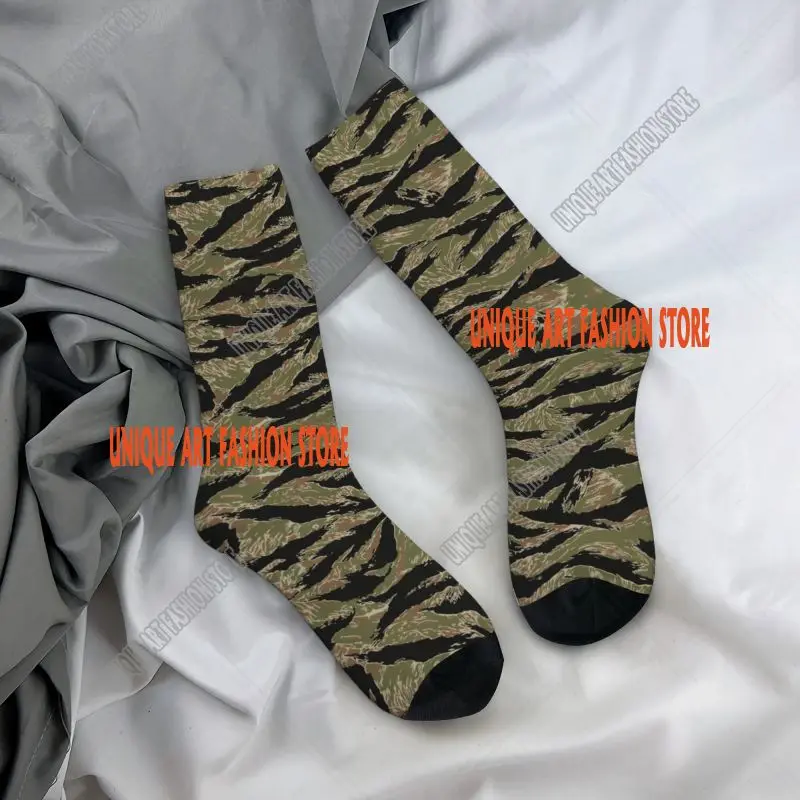 Cool Tiger Stripe Camo Socks Women Men Warm 3D Printed Military Tactical Camouflage Football Sports Socks
