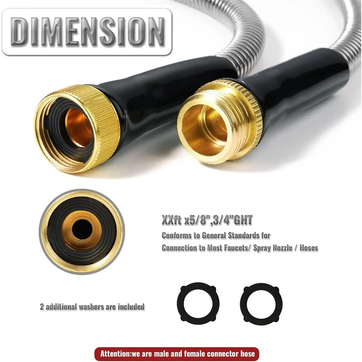 

【frki】 Short Garden Hose 1ft X 5/8", for Hose Reel Faucet,Heavy Duty 304 Stainless Steel Metal Leader Hose