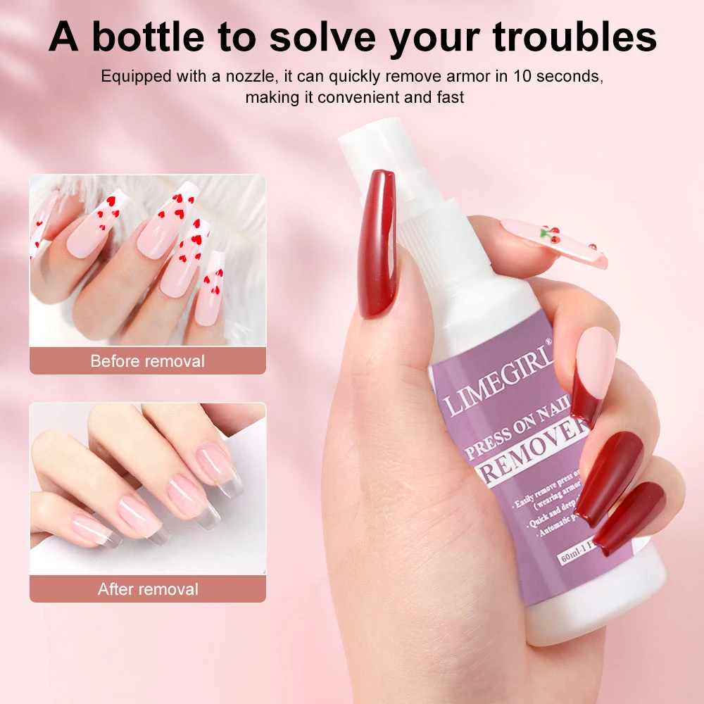 LIMEGIRL Nagelkleberentferner zum Aufdrücken, 60 ml, zum Aufdrücken der Nägel, leicht zu entfernender Debonder für nicht-aceton-Nagellackentferner