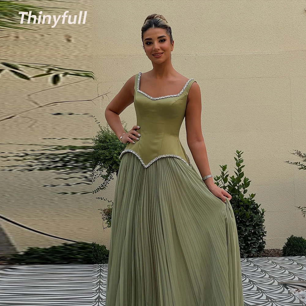 Thinyfull a-line ساتان/شيفون فساتين لحضور الحفلات الموسيقية بدون أكمام كريستال فستان سهرة طويل مناسبة رسمية ثوب رداء De Soirée مخصص
