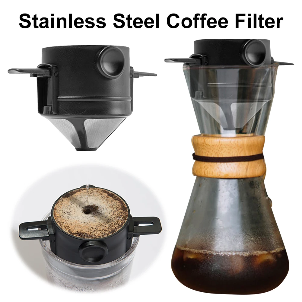 5PCS Pour Over Coffee Dripper Paperless Stainless Steel Pour Over Coffee Maker Reusable Cone Filter Collapsible Coffee Filter