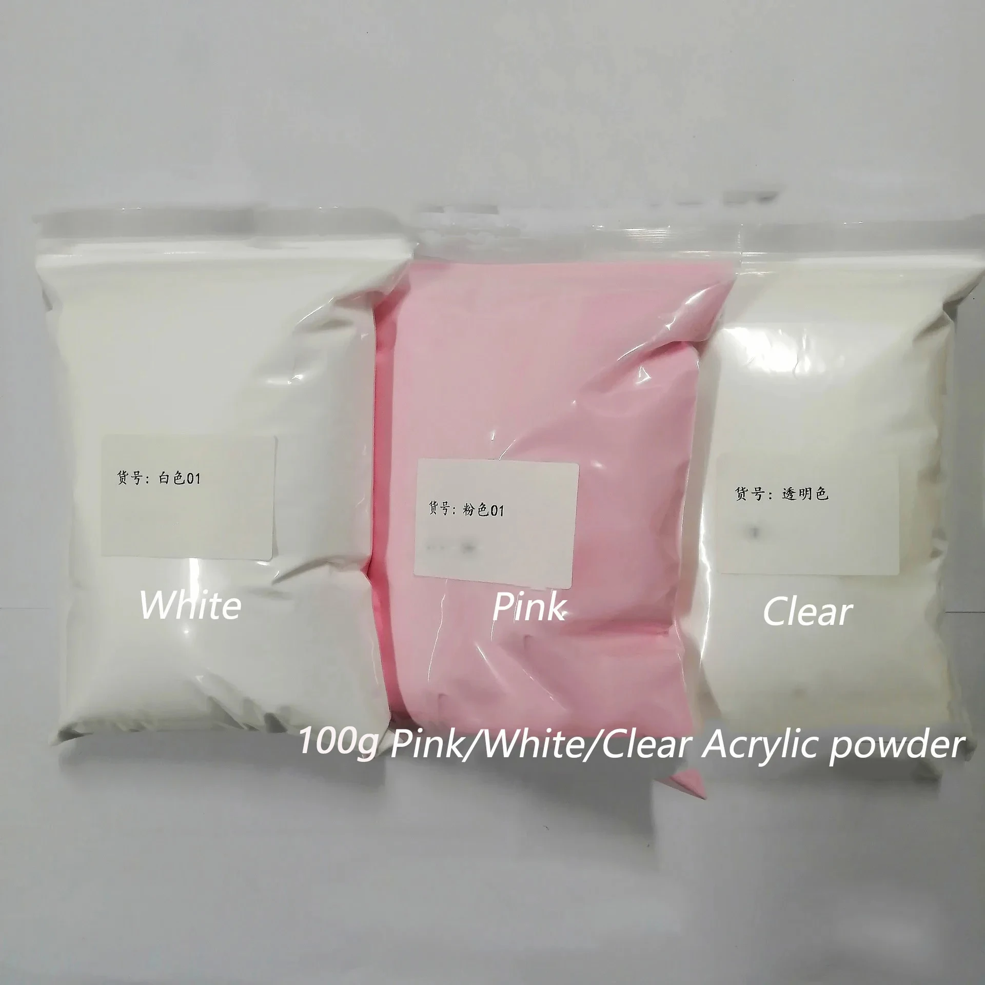 100 gr/beutel Feste Acryl Pulver Weiß Klar Rosa Pulver Acryl Nude Nagel Pulver Tauch Pulver Pigment für Nagel Carving Verlängerung – Detail 1