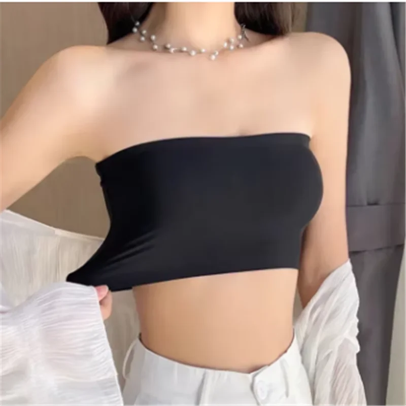 Summer sexy tube top women's strapless push up bra underwear ice thin seamless word suspender black and white bra top