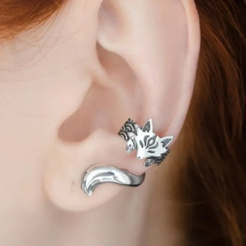 Neue trendige Clip-Ohrringe in Fuchsform für Frauen, antiksilberfarbene Ohrklemmen, niedliche Schmuck-Accessoires, Geschenke.