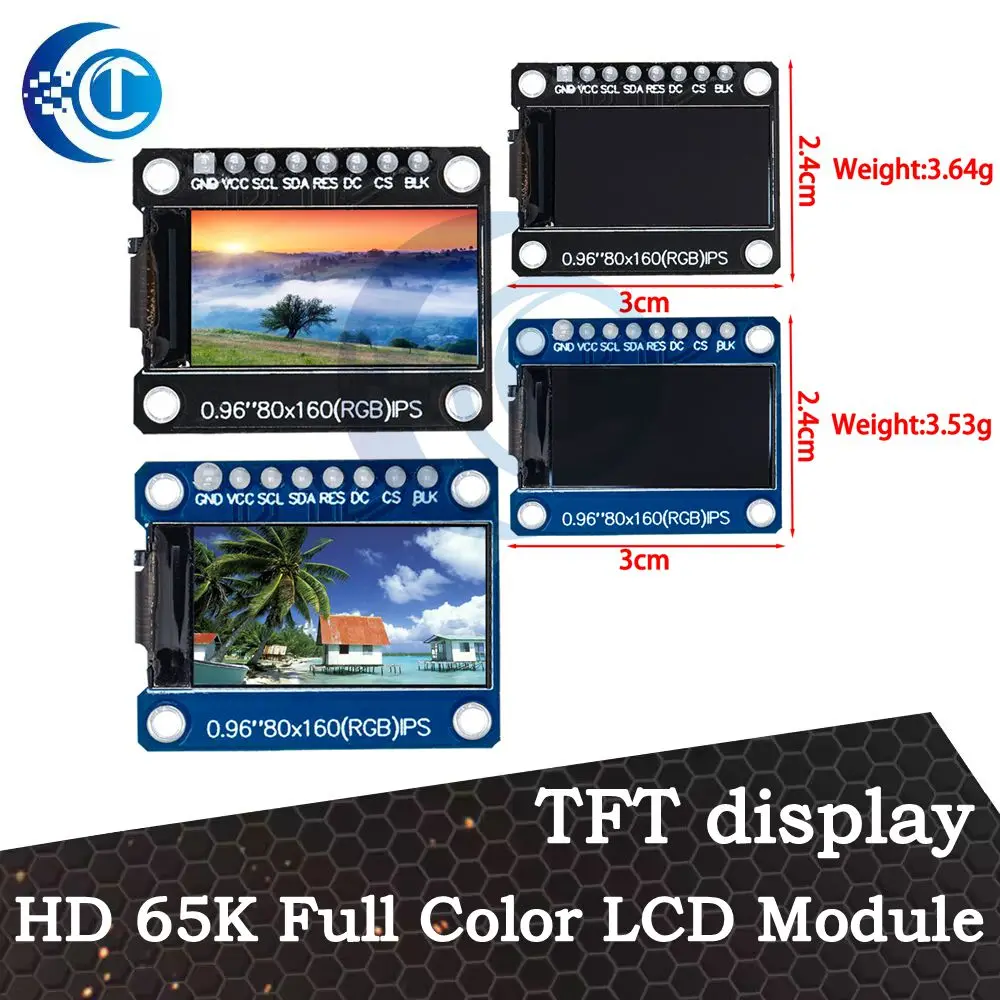 TFT Display 0.96  inch IPS 8P SPI HD 65K Full Color LCD Module ST7735 Drive IC 80*160 (Not OLED) For Arduino black