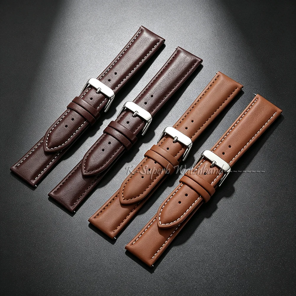 18mm 20mm 22mm Cowhide Watch Strap for Seiko Vintage Dark Brown Bands Quick Release Watchband for Samsung Galaxy Watch 8/7/6/5/4