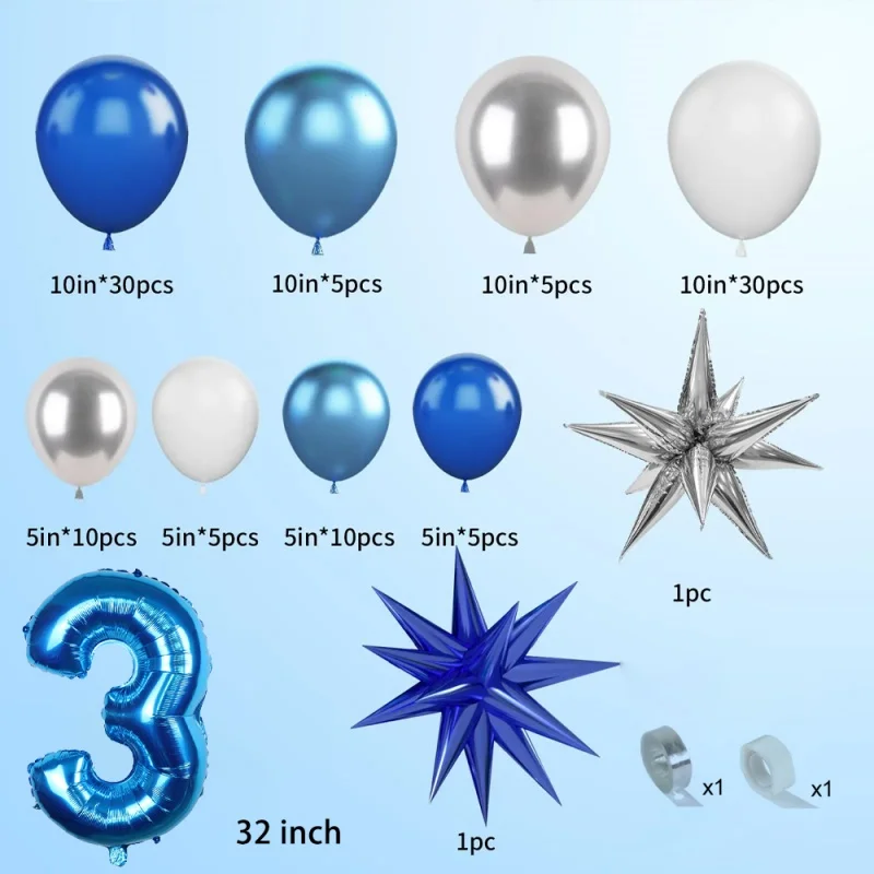Синий тематический комплект гирлянд из воздушных шаров на 9-й день рождения - серебряные воздушные шары со звездами и знаком «С Днем Рождения» для декора детской вечеринки