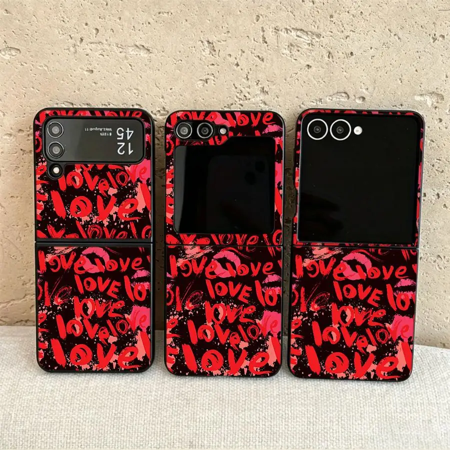 Back Phone Cover Funda Case for Samsung Galaxy Flip7 FE Z Flip 7 6 5 4 3 Flip3 Flip5 Flip4 Flip6 Hearts Love