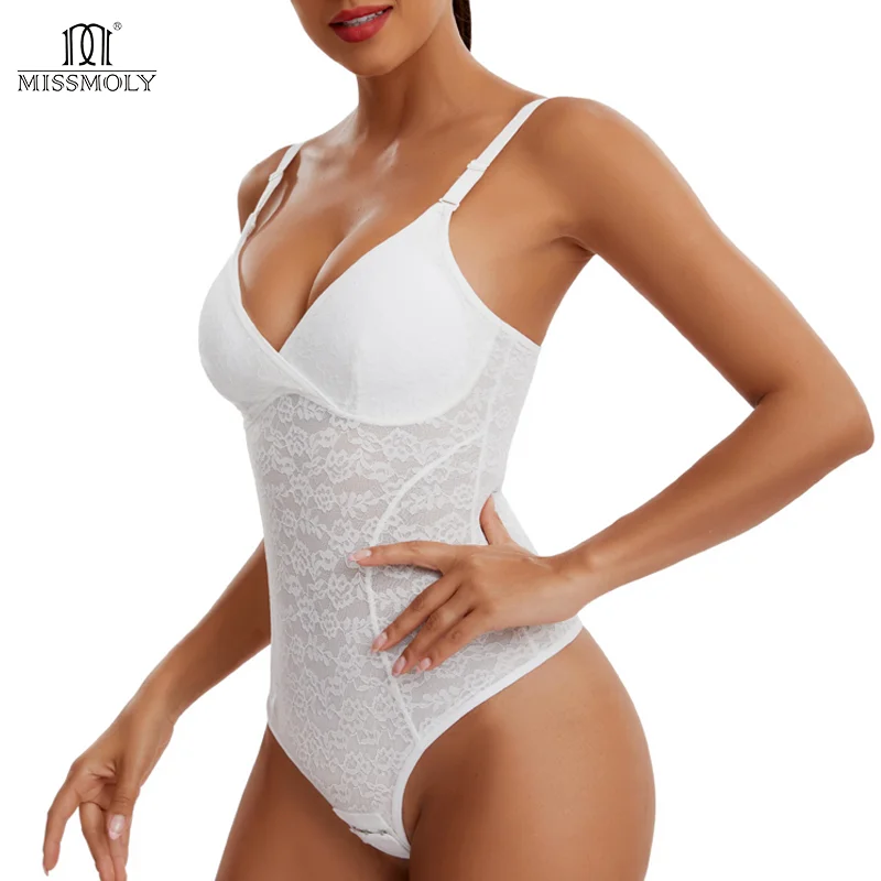 

3 In 1 Lace Shapewear Bodysuits For Women Sexy Chest Padded Thong Shapers Fajas MISS MOLY Waist Slimming Tummy Smooth Corsets