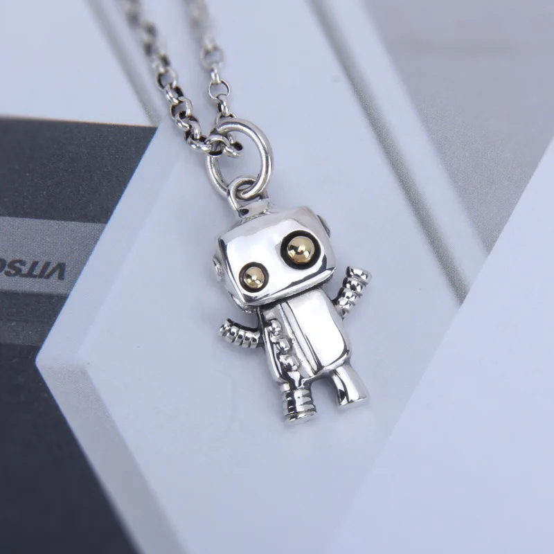 BOCAI New S925 Pure Silver Retro Personality Cute Cute Robot Doll Pendant Men's and Women's Gift