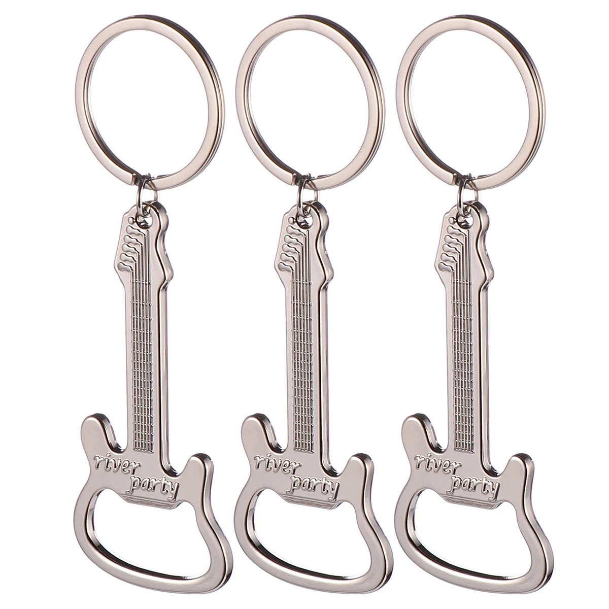 

3pcs Metal Guitar Shaped Bottle Opener Keychains Stainless Steel Creative Key Ring Eco Friendly Wide Application Gift