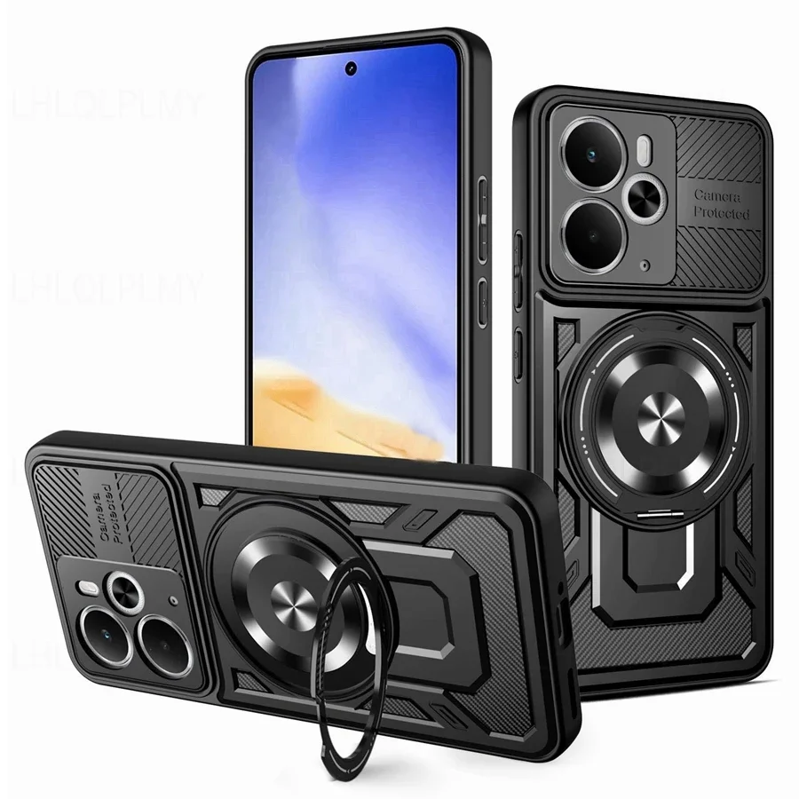 حافظة هاتف مغناطيسية جديدة مضادة للصدمات لعام 2025 لهاتف OPPO Reno 13 13F Reno13 F A5 Realme 14 Pro Plus 5G 14T 14X C75 مع غطاء حلقي