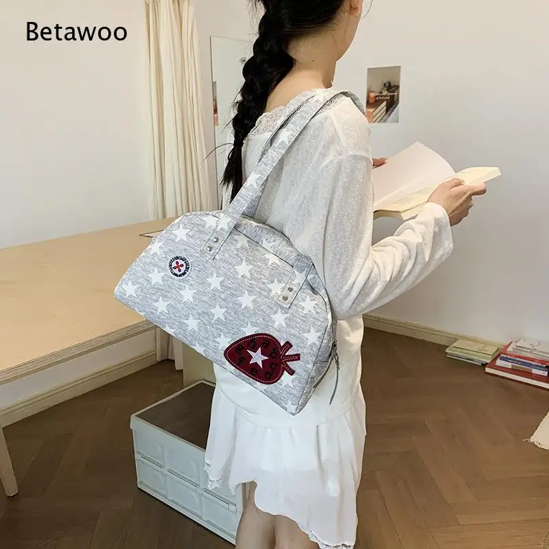 2026 Plaid Boston Shoulder Bag Black Light Blue Dark Purple Strawberry Decor Women Retro Casual Handbag
