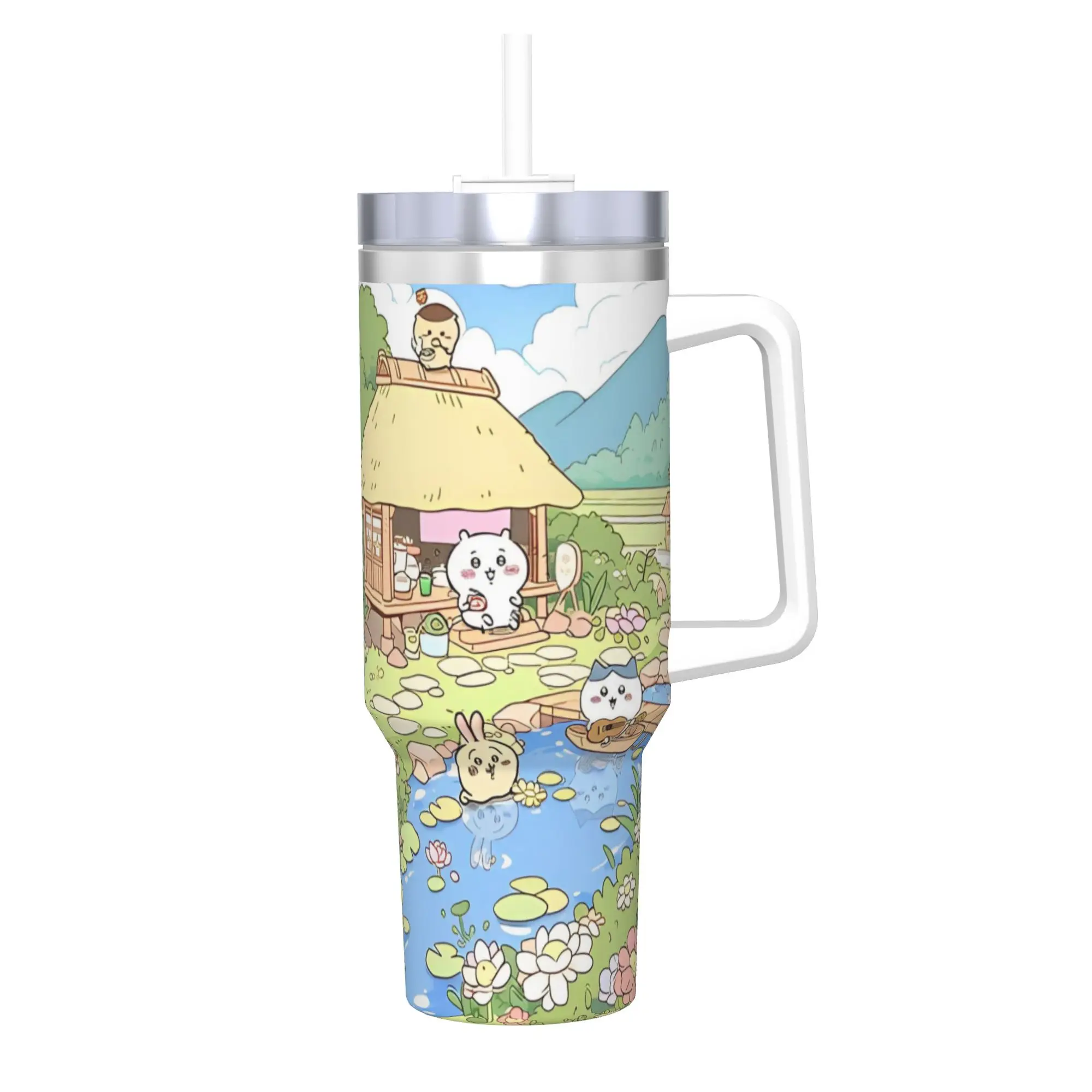 

Cute Chiikawa Kawaii Cartoon 40oz Vacuum Insulated Tumbler Japanese Anime Mug Ergonomic Portable Large Cup Water Bottle Car