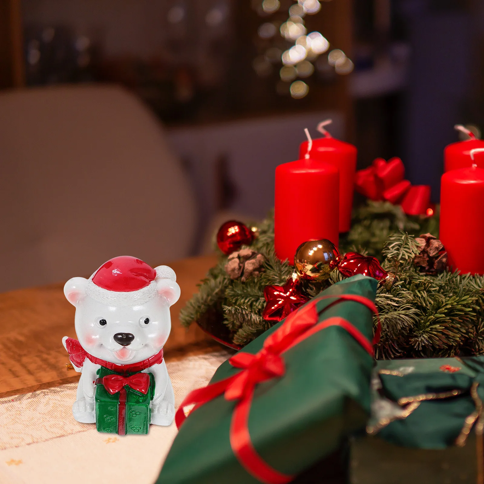 

Christmas Resin Decor Mini Bear Statue Cute Outdoor Indoor Decoration for Garden Home Office Xmas Landscape Ornament