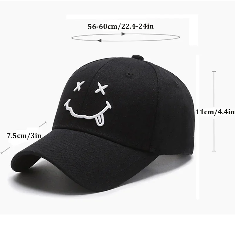 Women\'s Smile Face Embroidery Baseball Caps Kpop Black Cotton Adjustable Snapback Funny Hip Hop Cap Autumn Sun Dad Hats for Mens