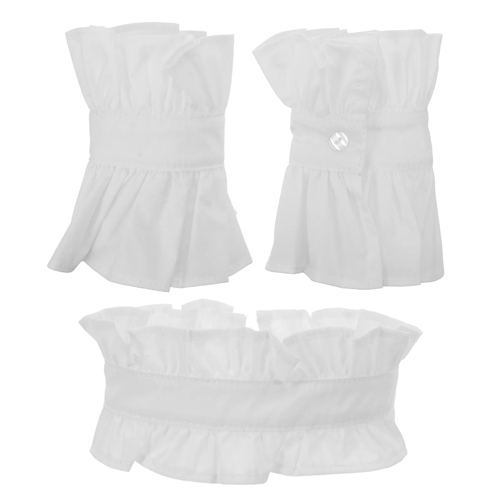 

1 Set French Style Pleated Lace Collar Cuffs For Women Victorian Fake Collar Blouse Shirt Accessory White Cotton Ruffled Neck