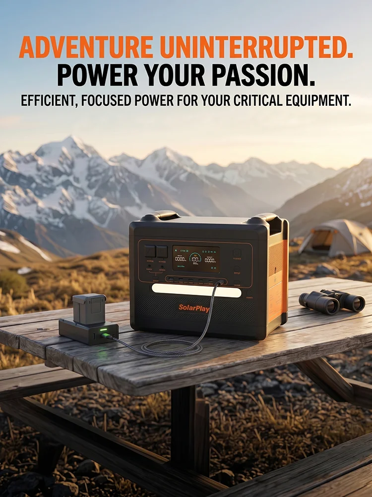SolarPlay 2304Wh LiFePo4 Batterie-Solargenerator 2500W Tragbare Solar-Powerstation 0,08s Nahtlose USV-Funktion Unterstützt AC-Ausgang bis zu 2400W, Unterstützt Solarmodule zum Laden, geeignet für
