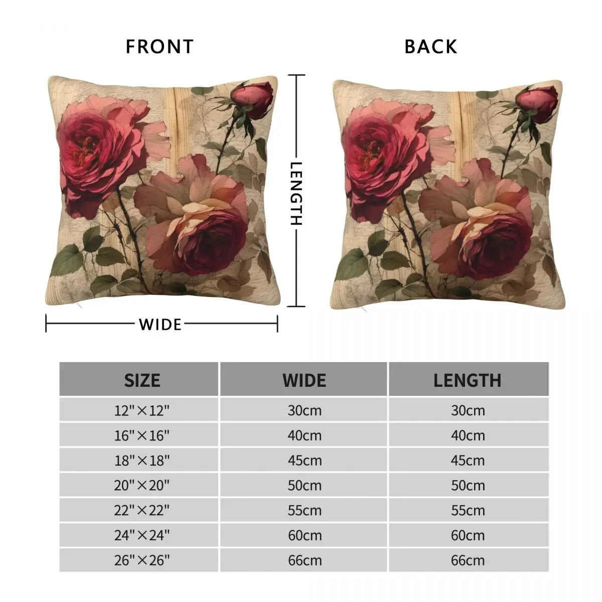Rose On Old Paper Pillowcase Polyester Linen Velvet Creative Zip Decor Throw Pillow Case Home Cushion Cover