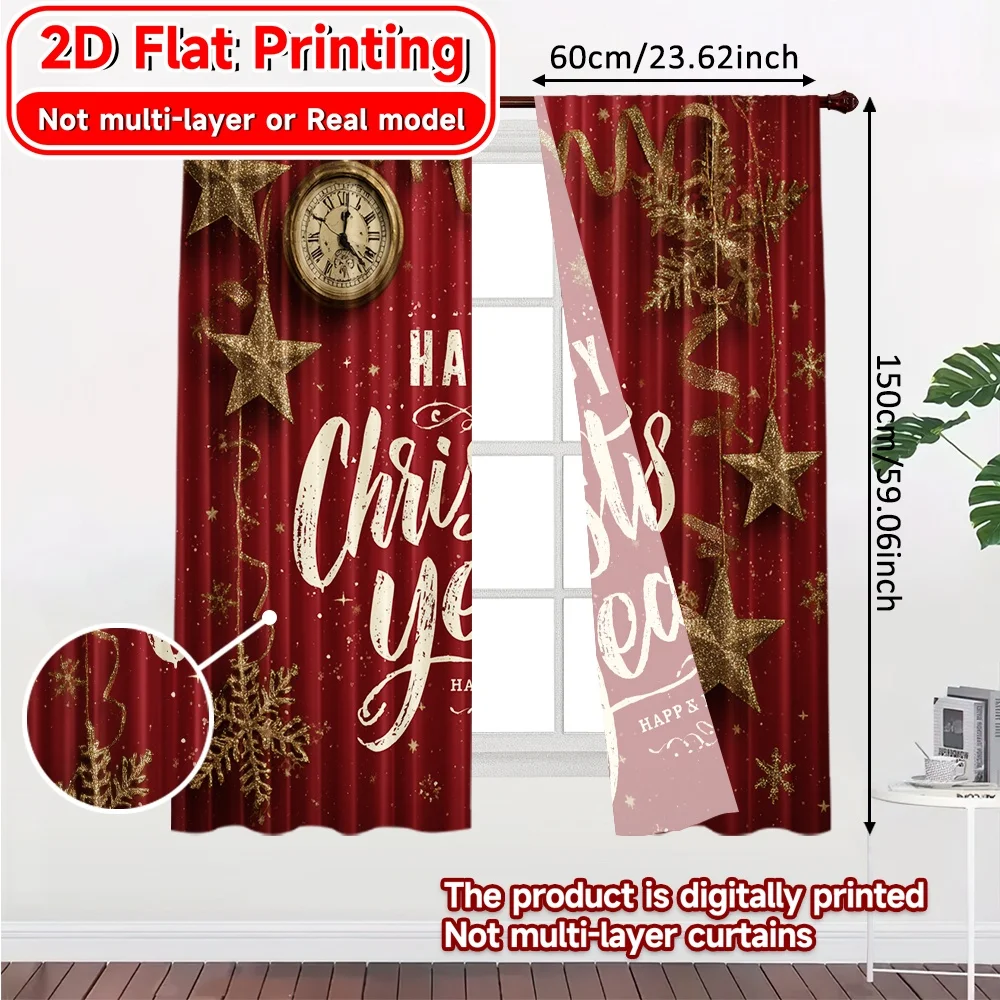 2D Flat Printing,2pcs Holiday Cheer Popular Curtains Versatile Polyester Curtains Decorations For Home for Kitchen, Bedroom &