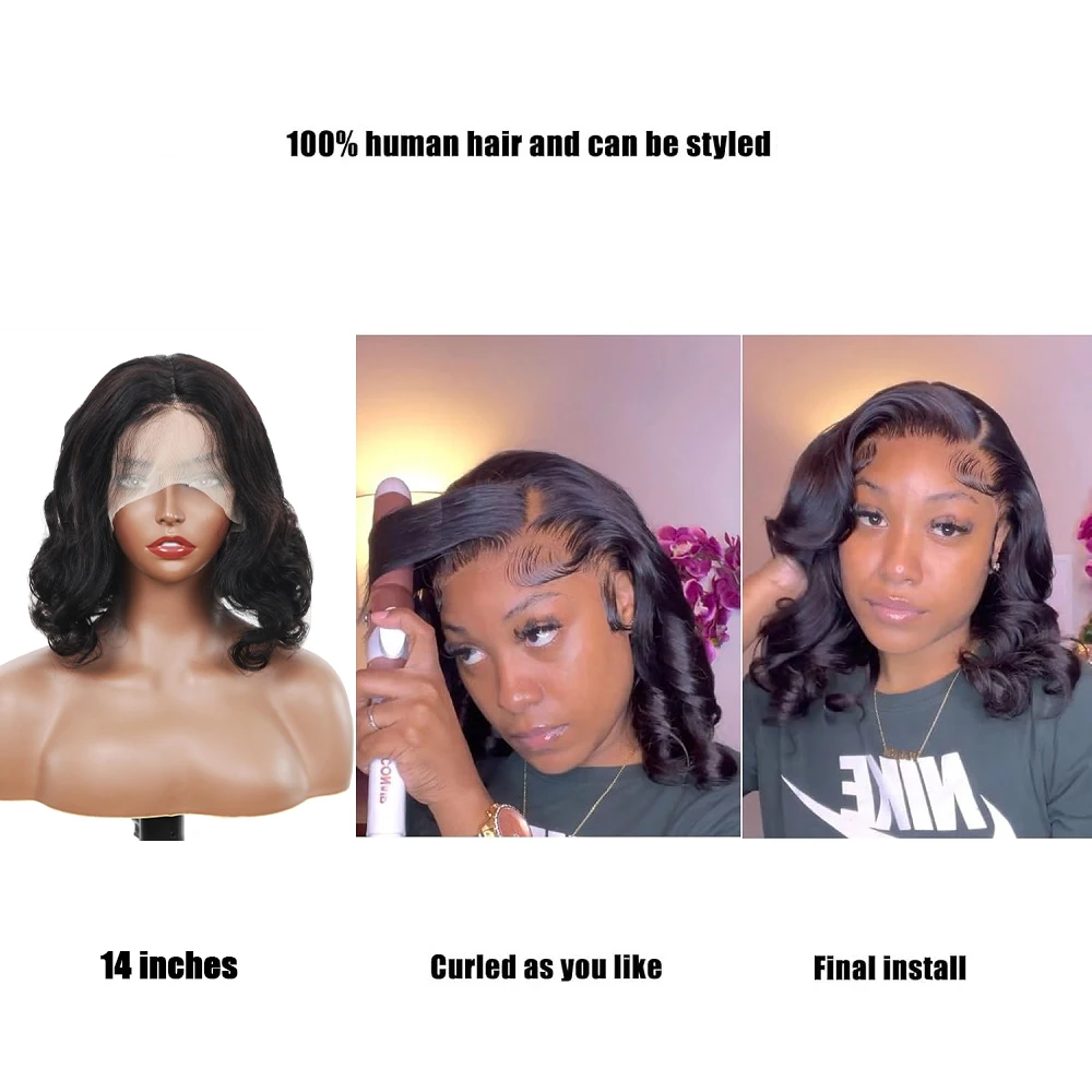 بوب شعر مستعار شعر الإنسان 13x1 أمامي الدانتيل الباروكة 16 بوصة الجسم موجة 180% الكثافة الدانتيل الشفاف الجبهة الباروكات خصلات الشعر المستعار الإنسان للنساء #2