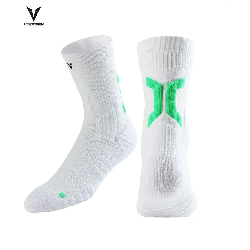 Veidoorn High Quality Sport Socks for Men Mid Calf Length Running Basketball Socks Thicken Non Slip Camping Cycling Stocking