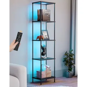 Display Shelf with RGBW Light Color Changing Curio Cabinet Floor Lamp with Shelves Corner Standing Column Lamp Etagere Organize