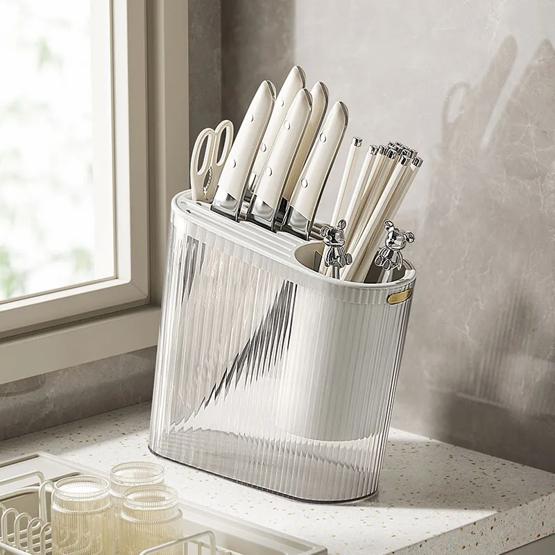 

Light Luxury Kitchen Knife Holder Household Countertop Clear Chopsticks Tube Knife Fork Scissors Tableware Drainage Storage Rack